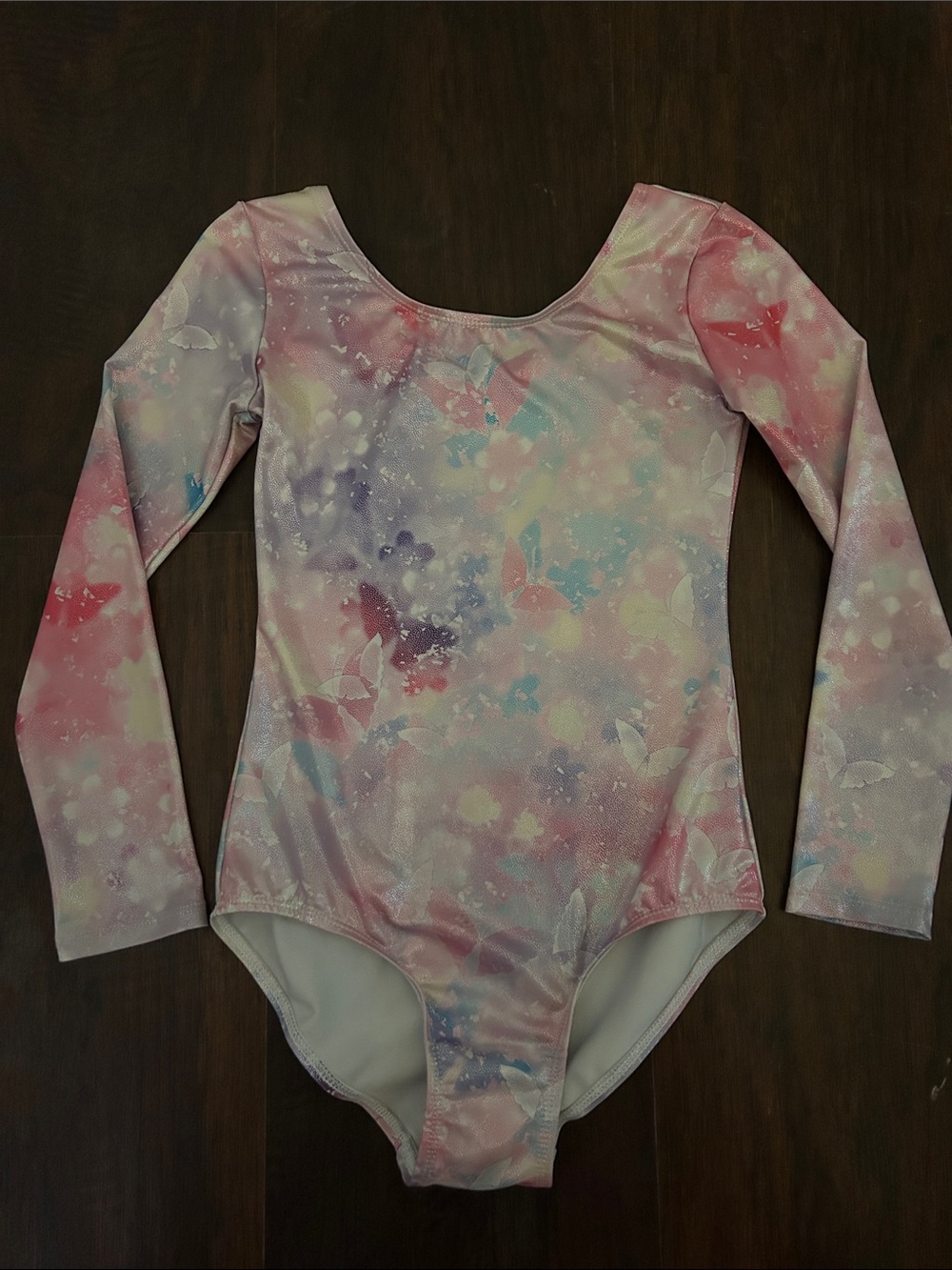 Girls' Shimmery Pink Butterfly Long-Sleeve Gymnastics Leotard Sz 130
